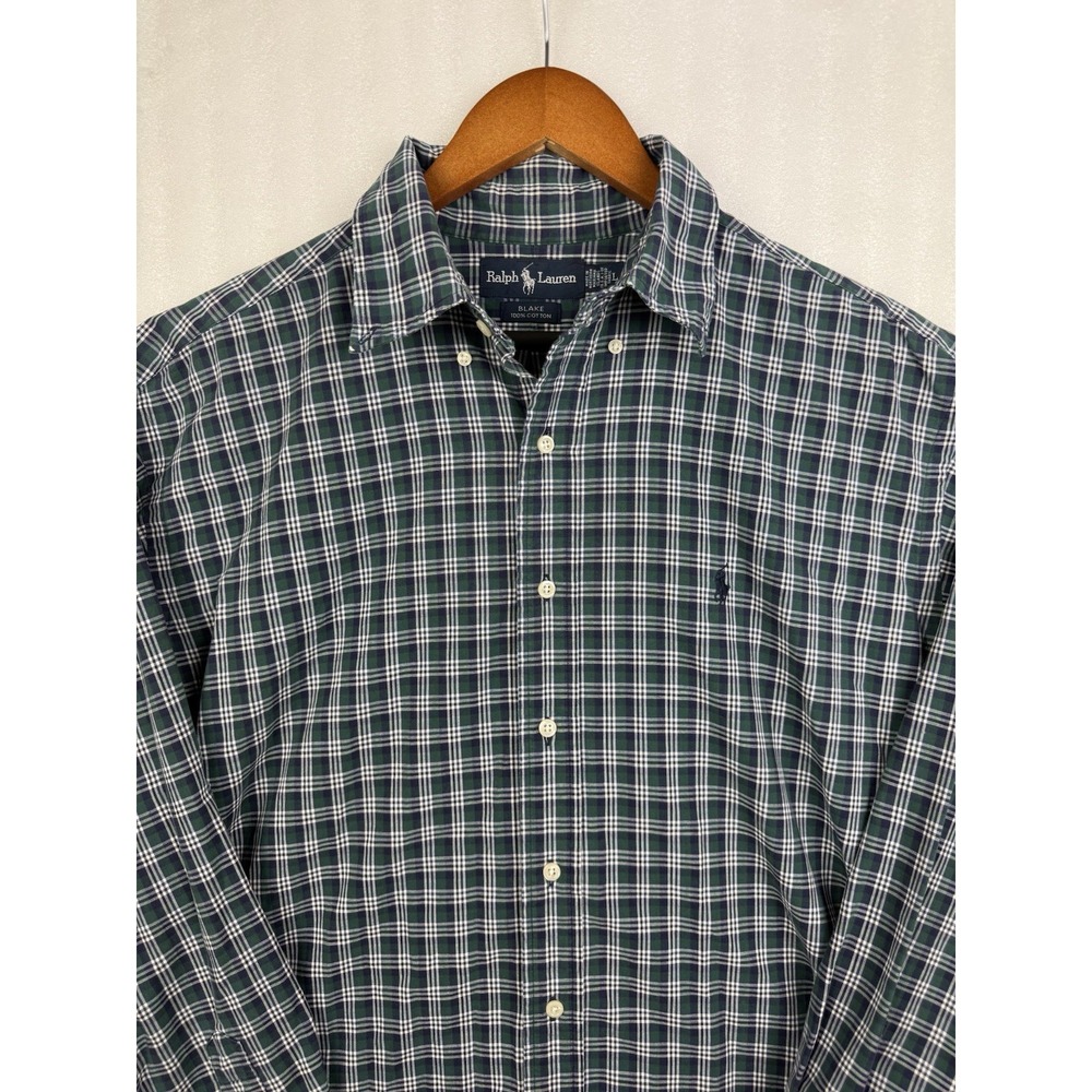Ralph Lauren Blake Men's Sz. L Plaid Button Up Long Sleeve Shirt Green Navy
